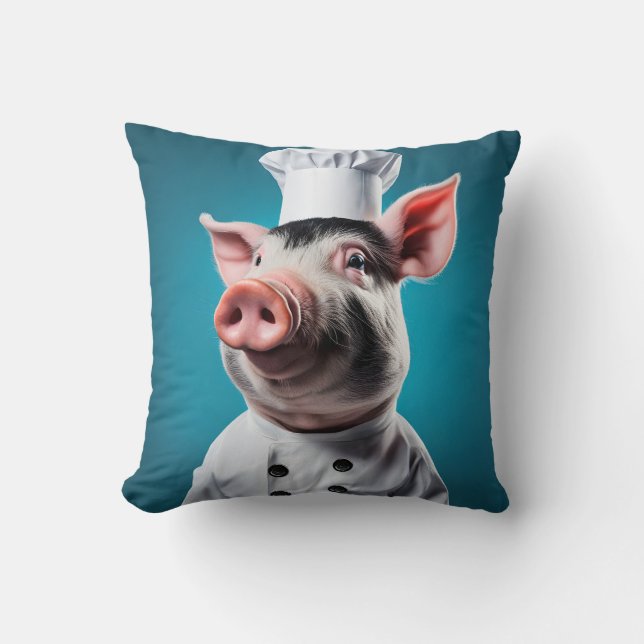 Chef Pig Throw Pillow (Front)