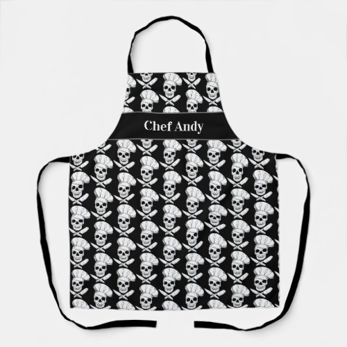 Chef Pirate Skulls and Knives Black and White Apron