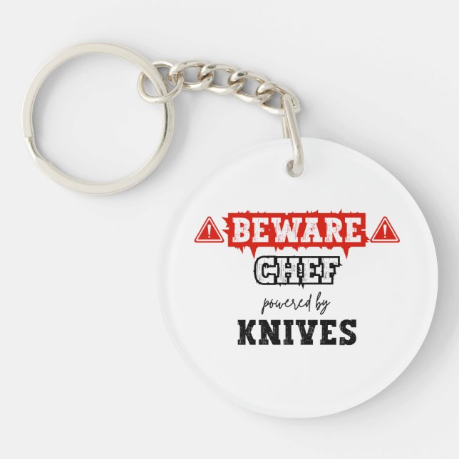 Chef Powered By Knives | Funny Culinary Humor Keychain (Front)