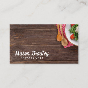 Chef Private Cook Wood Background Business Card