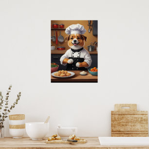 Chef Puppy Making Food Funny Dog Kitchen Poster