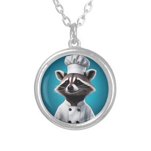 Chef Raccoon Silver Plated Necklace