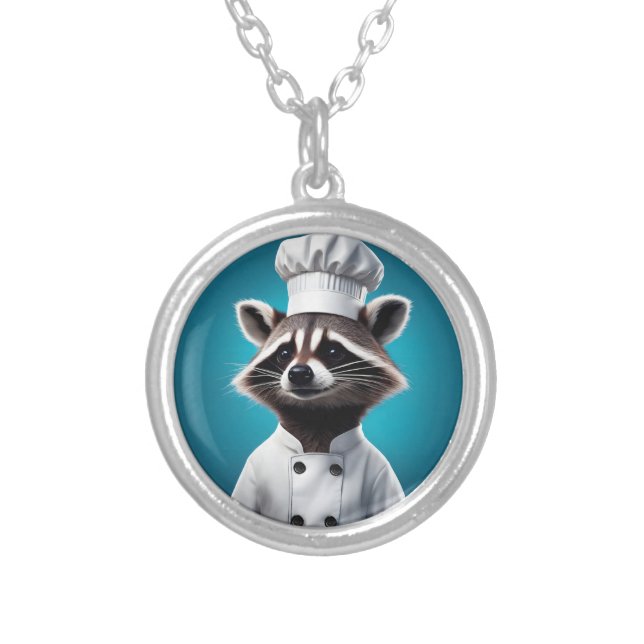 Chef Raccoon Silver Plated Necklace (Front)