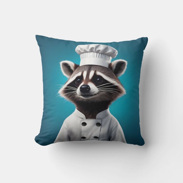 Chef Raccoon Throw Pillow (Front)