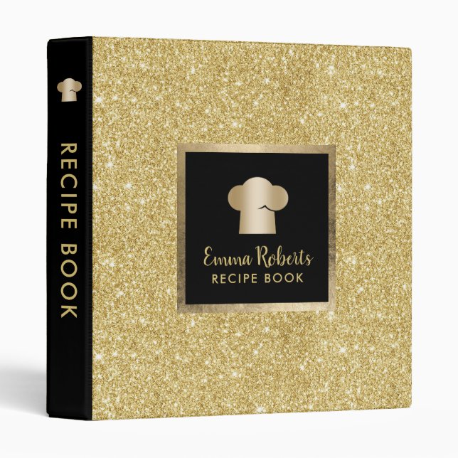 Chef Recipe Book Modern Gold Glitter Cooking Binder (Front/Spine)