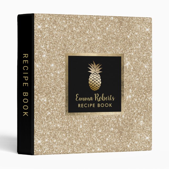 Chef Recipe Pineapple Champagne Gold Cooking 3 Ring Binder (Front/Spine)
