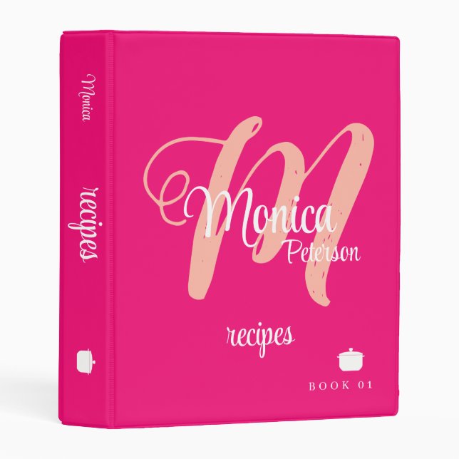 Chef Recipes Curly Monogram Shocking Pink Mini Binder (Front/Spine)