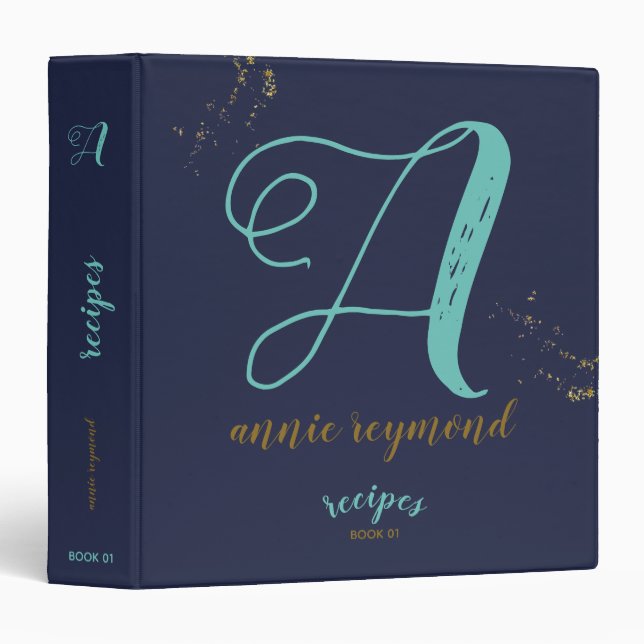 chef recipes handwritten monogram, recipe-book 3 ring binder (Front/Spine)