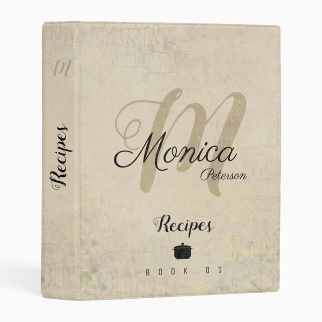 Chef Recipes stylish monogram on beige Mini Binder (Front/Spine)