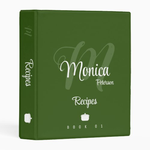 Chef Recipes Stylish Monogram on Green Mini Binder