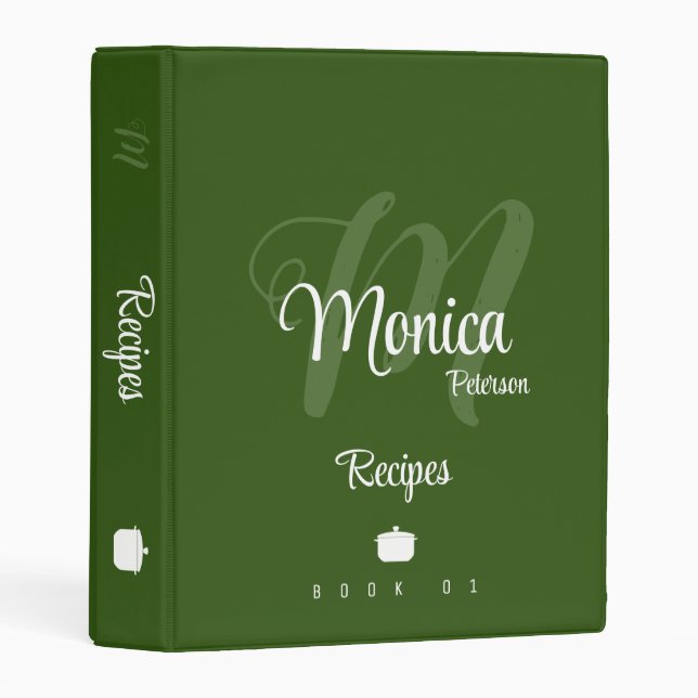 Chef Recipes Stylish Monogram on Green Mini Binder (Front/Spine)