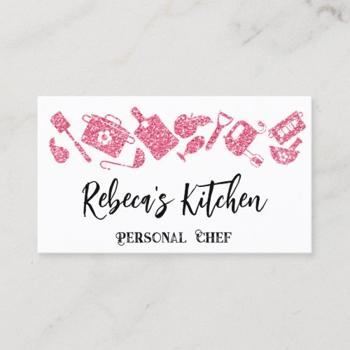  Chef Restaurant Catering QR Logo White Pink Business Card
