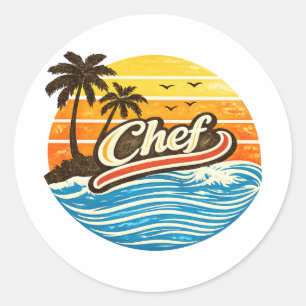 Chef Retro Sunset Design Classic Round Sticker