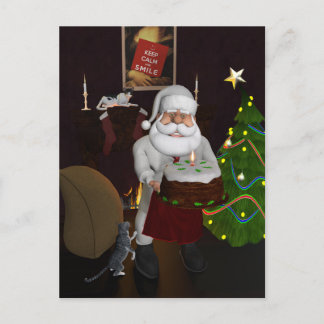 Chef Santa With Birthday Cake Holiday Postcard