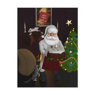 Chef Santa With Birthday Cake Holiday Postcard