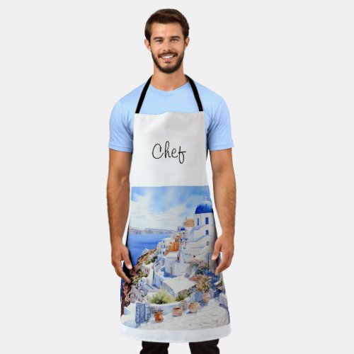 Chef Santorini Watercolor Apron