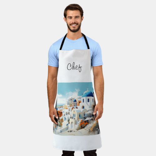 Chef Santorini Watercolor Apron