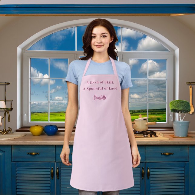 Chef script cooking skill love slogan pink apron (Creator Uploaded)