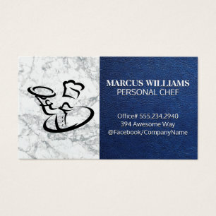 Chef Serving Food Blue Leather Marble