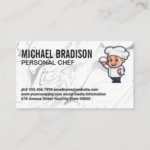 Chef Serving Food Logo Liquid Silver Background Business Card