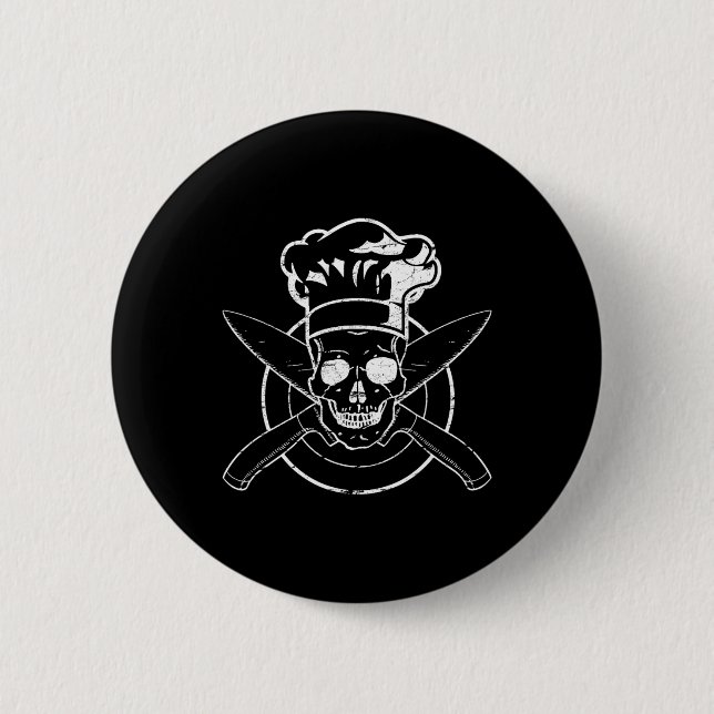 Chef Shirt Skull Chef's Hat Cooking Bbq Grilling T Button (Front)