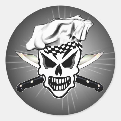 Chef Skull 2 and Crossed Chef Knives Classic Round Sticker