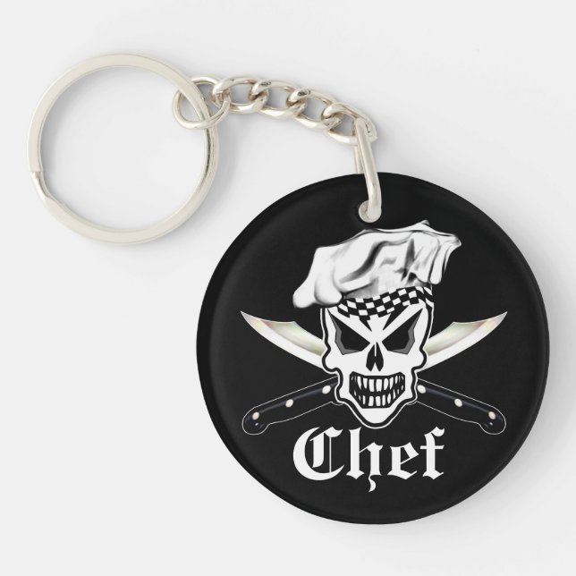 Chef Skull 2 and Crossed Chef Knives Keychain (Front)