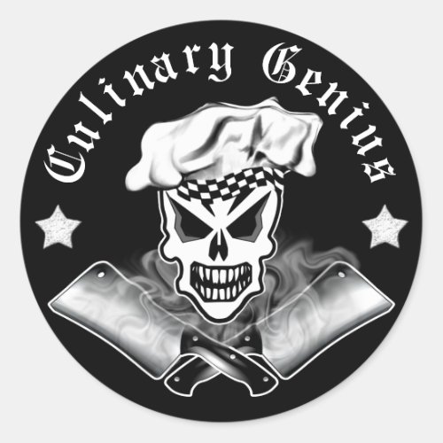 Chef Skull 2 and Crossed Cleavers 2 Classic Round Sticker