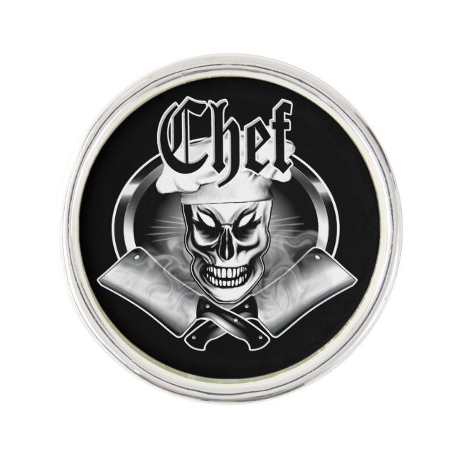Chef Skull 4 with Smoking Cleavers Pin (Front)