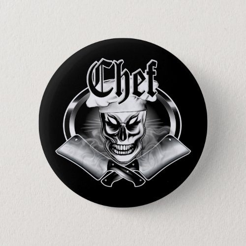 Chef Skull 4 with Smoking Cleavers Pinback Button