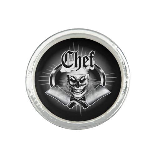 Chef Skull 4 with Smoking Cleavers Ring