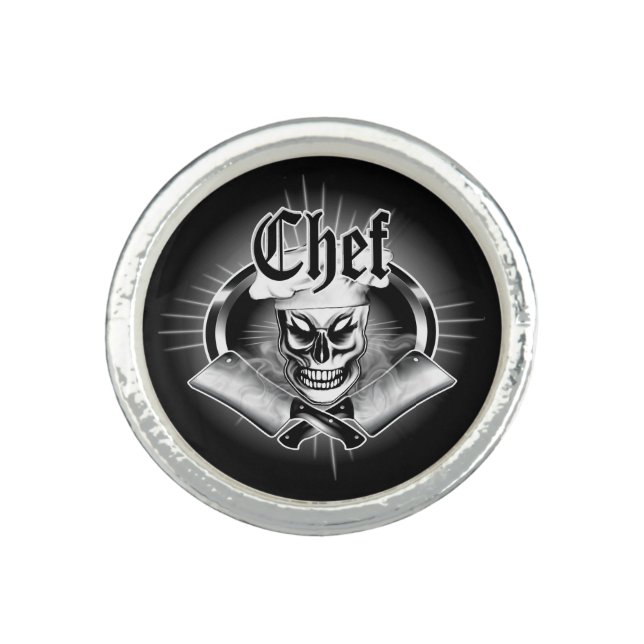 Chef Skull 4 with Smoking Cleavers Ring (Front)