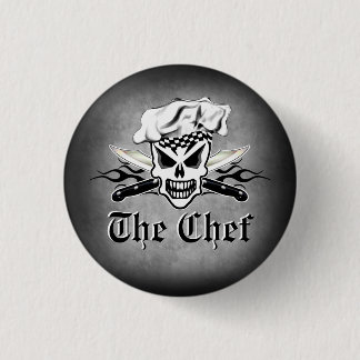 Chef Skull adn Flaming Chef Knives 2 Pinback Button