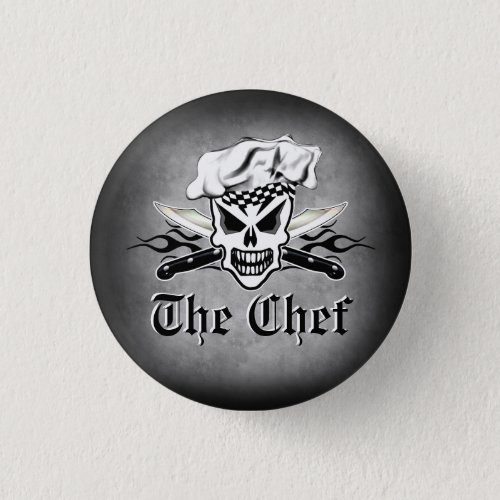 Chef Skull adn Flaming Chef Knives 2 Pinback Button