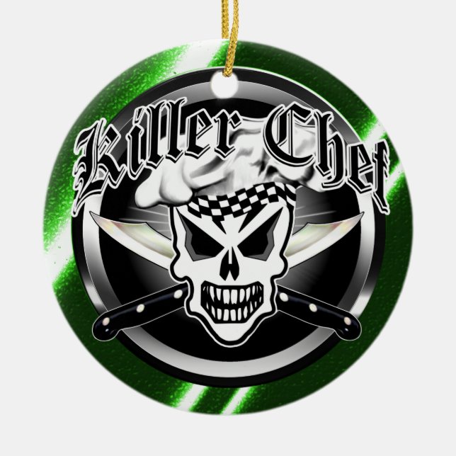 Chef Skull and Crossed Chef Knives 2 Ceramic Ornament (Front)