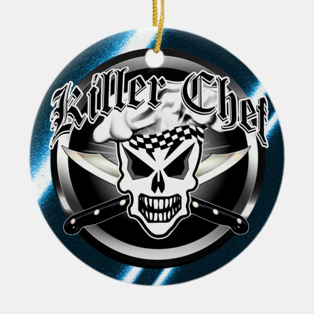 Chef Skull and Crossed Chef Knives 2 Ceramic Ornament (Front)