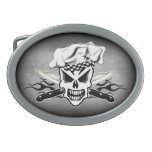 Chef Skull And Flaming Chef Knives 2 Oval Belt Buckle at Zazzle