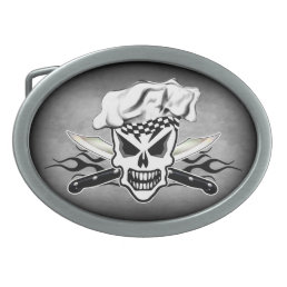 Chef Skull and Flaming Chef Knives 2 Oval Belt Buckle