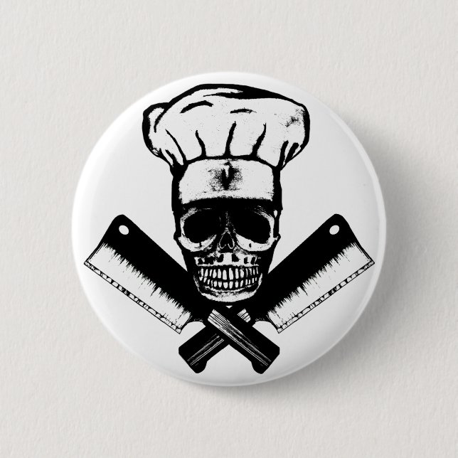 Chef Skull (B&W) Pinback Button (Front)