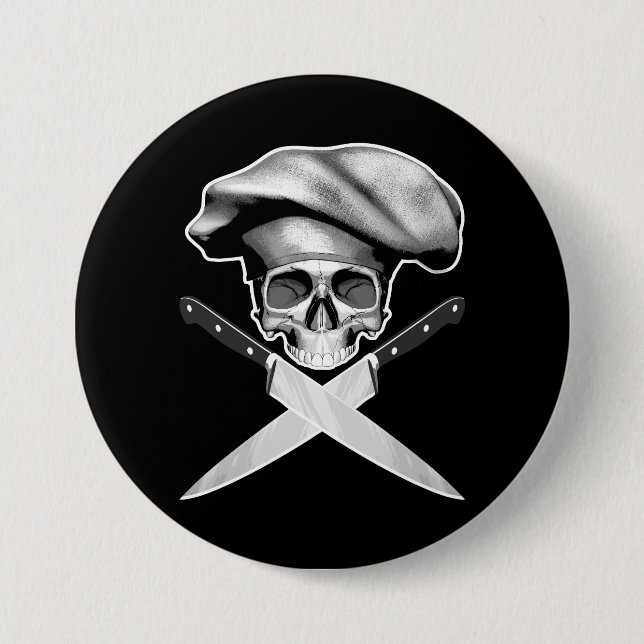 Chef Skull n Knives Pinback Button (Front)