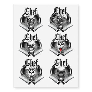 Chef Skull Tattoo: Smoking Cleavers Temporary Tattoos