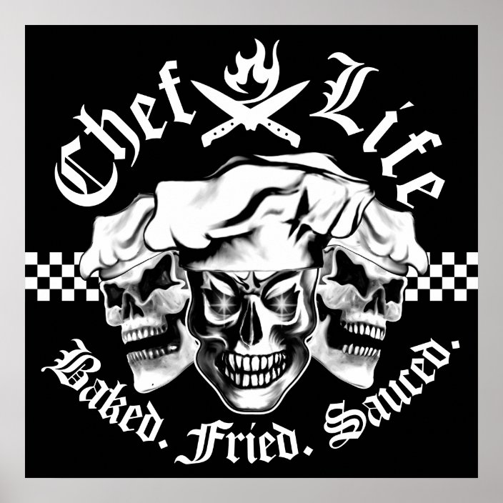 Chef Skull Trio Chef Life Poster Zazzle Com chef skull trio chef life poster zazzle com