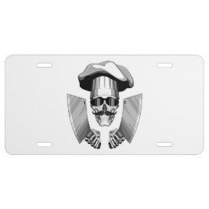 Chef Skull with Butcher Knives License Plate