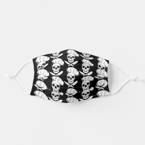 Chef Skulls in Chef Hats Black and White Cook Adult Cloth Face Mask