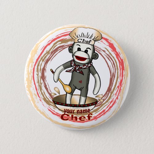 Chef Sock Monkey custom name Button