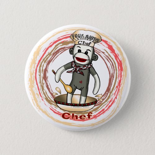 Chef Sock Monkey custom name pin button