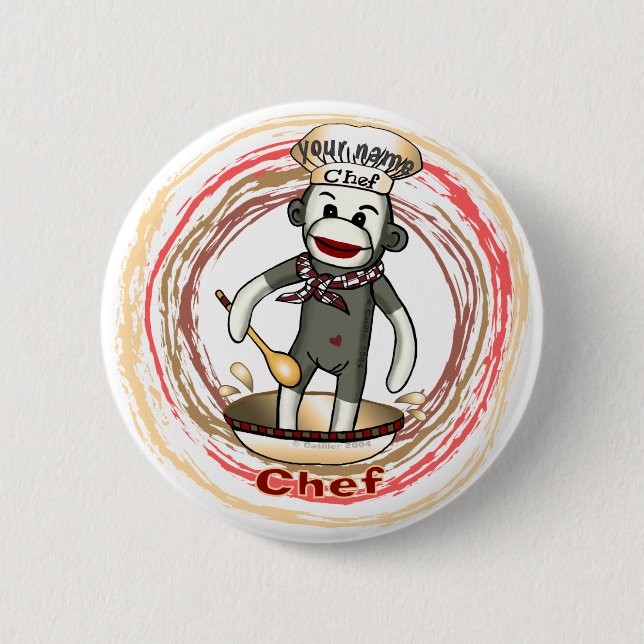 Chef Sock Monkey  pin button (Front)