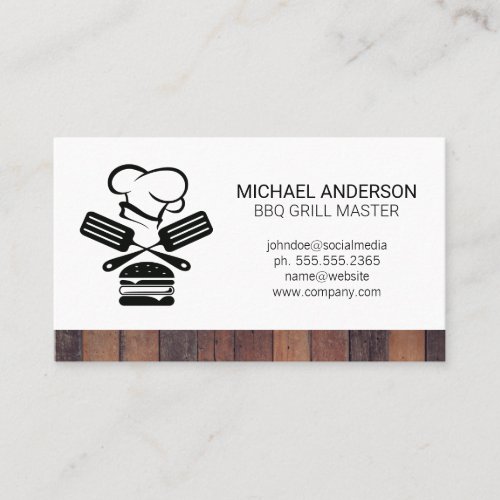 Chef Spatula Burger Logo  Wood Business Card