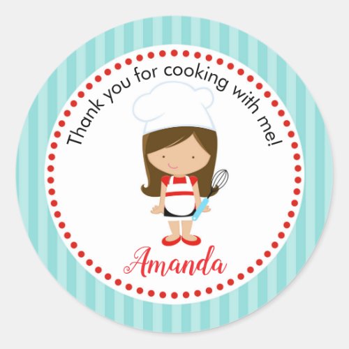 Chef Stickers Teal Turquoise Red Girl Whisk