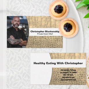 Chef Tan Faux Snake Skin Leather Custom Photo Business Card
